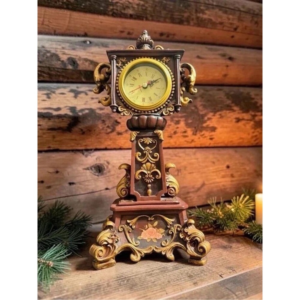 Vintage Brown and Gold Ornate Mantel Clock